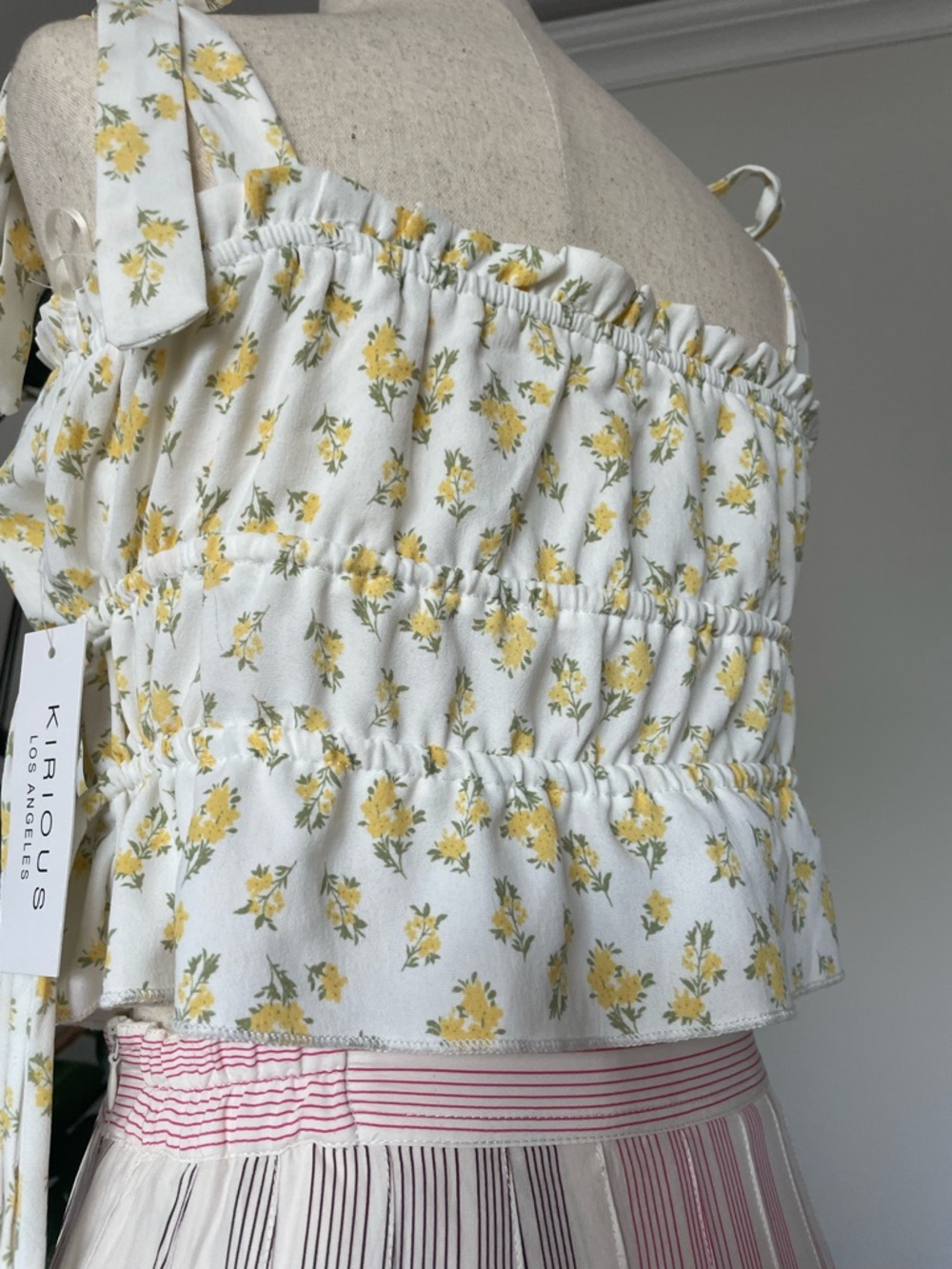 Striped Pink and Cream Button-Front Skirt, 100% silk and a  top, new with tags. - Picture 9 of 16